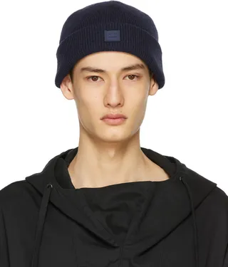 Acne Studios Navy Wool Patch Beanie