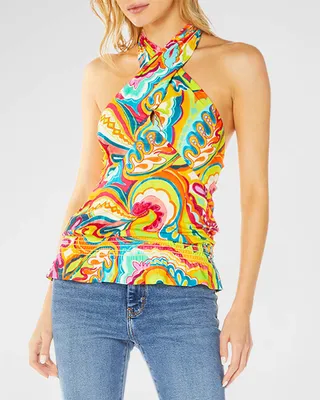 Jade Cutout Paisley-Print Halter Blouse