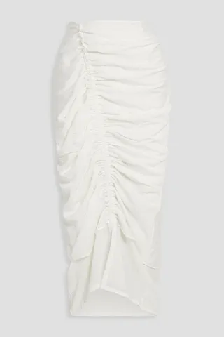 Leomie ruched voile and georgette midi skirt