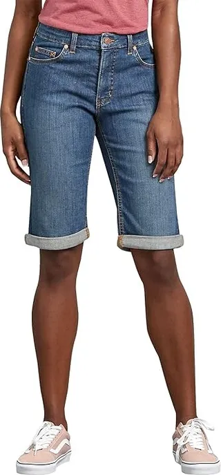 Dickies Women's Perfect Shape Denim Bermuda Shorts (Stonewashed Indigo Blue) Women's Clothing