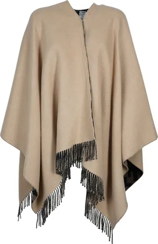 Fendi Reversible Monogram Jacquard Fringed Poncho