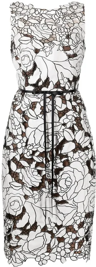 Floral-Lace Semi-Sheer Midi Dress