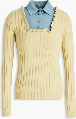 Two-tone ribbed wool and cashmere-blend sweater