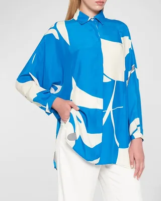 Silk Printed Button-Front Shirt