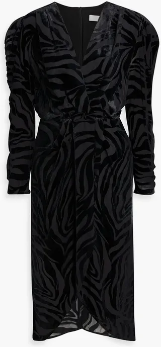 Nervez wrap-effect devoré-velvet midi dress