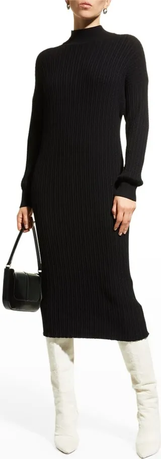 Mock-Neck Cable-Knit Midi Sweater Dress