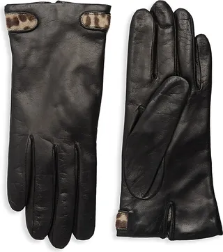 Dyed Calf Hair-Trimmed Leather Gloves