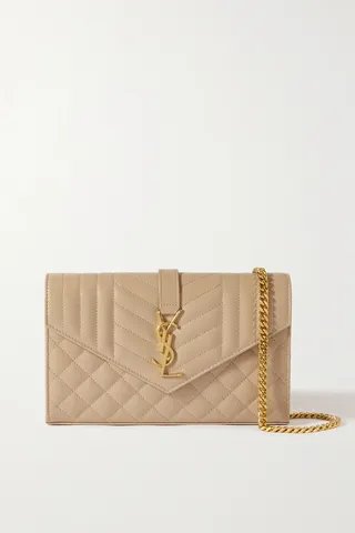 SAINT LAURENT - Monogramme Quilted Textured-leather Shoulder Bag - Neutrals