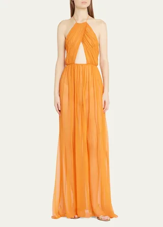 Halter Keyhole Silk Chiffon Gown