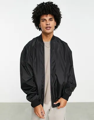 ASOS DESIGN extreme oversized bomber jacket in black