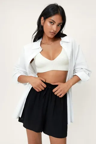 Nasty Gal Womens Linen Drawstring High Waist Loose Shorts