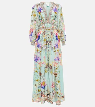 Embellished floral silk maxi dress