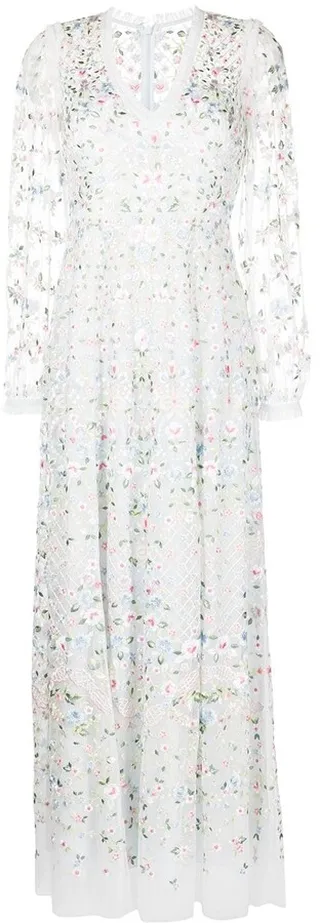 Floral-Embroidered Tulle Dress