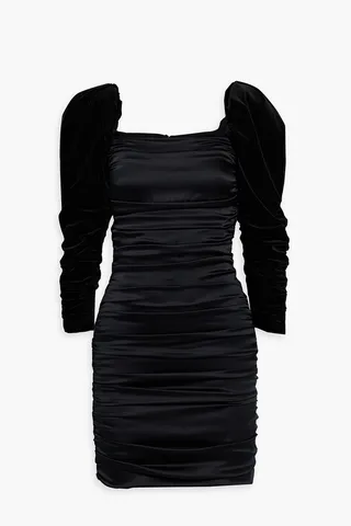 Katrice ruched velvet and silk-blend satin mini dress