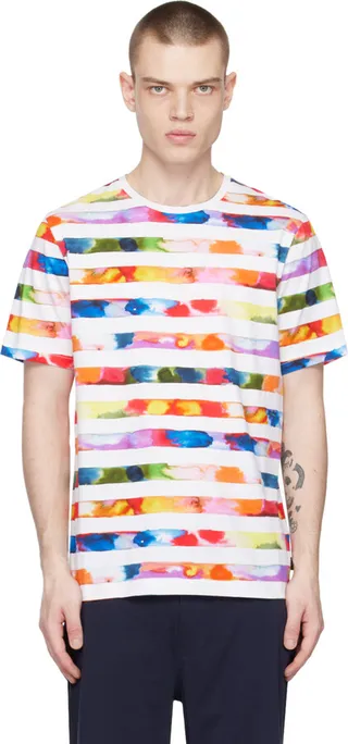 PS by Paul Smith White Watercolour Stripe T-Shirt