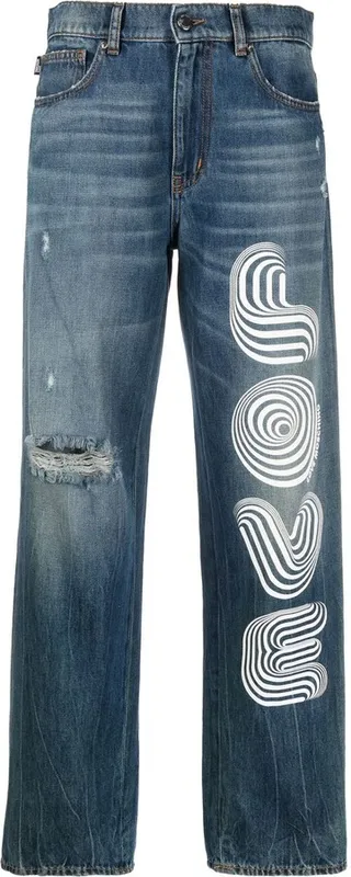 Love-print wide-leg jeans