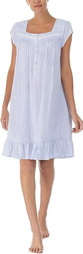 Eileen West 38 Cap Sleeve Gown (Blue Floral) Women's Pajama