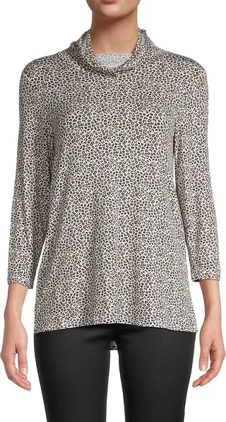 Leopard-Print Face Mask Cowlneck Top