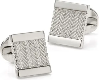 Ox & Bull Trading Co. Men's Silver Herringbone Cufflinks