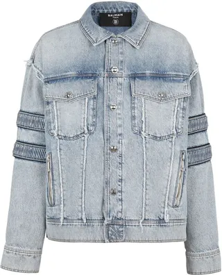 Ribbed-Panel Denim Jacket