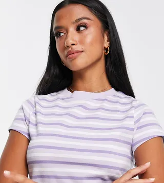 ASOS DESIGN Petite shrunken T-shirt in lilac stripe