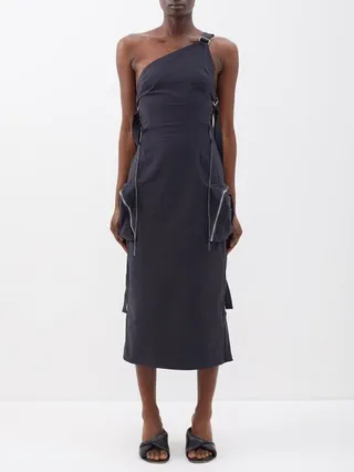 Marron One-shoulder Twill Dress