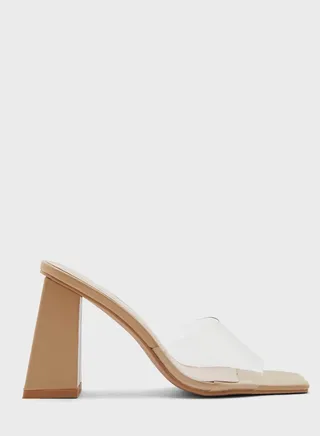 Clear Strap Square Toe Mule