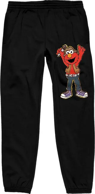 Sesame Street Elmo Holding Microphone Men’s Black Graphic Sweatpants-Large