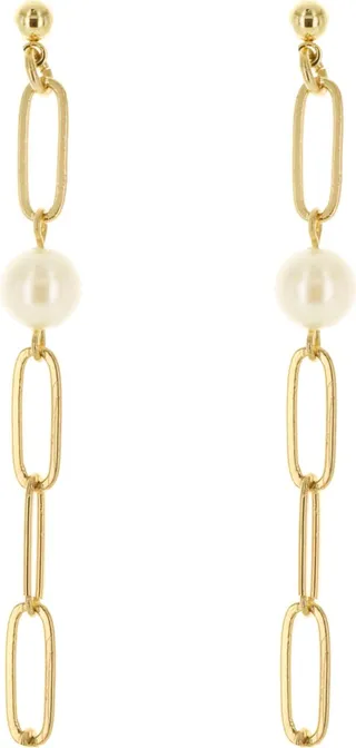 Imitation Pearl Paper Clip Linear Drop Earrings