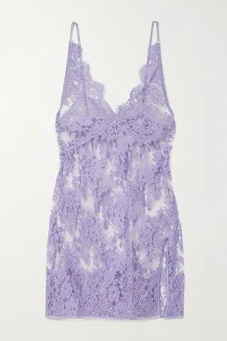 Coco de Mer - Camellia Satin-trimmed Leavers Lace Chemise - Purple