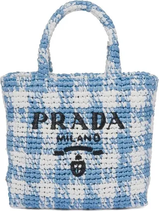 Logo-Knit Gingham Tote Bag
