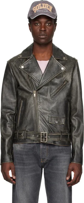 Golden Goose Black Distressed Leather Jacket