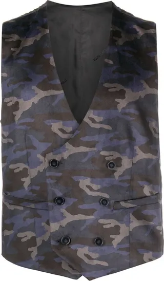 Camouflage-Pattern Double-Breasted Waistcoat