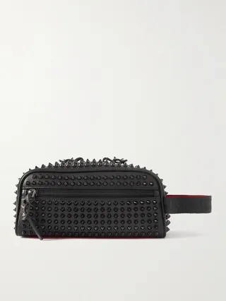 Studded Full-Grain Leather Wash Bag