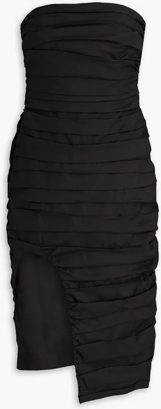 Strapless ruched cotton dress