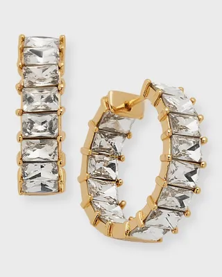 14K Gold Plated Crystal Baguette Hoop Earrings