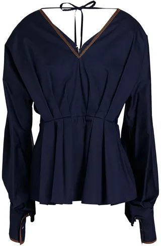 Colette pleated cotton-poplin peplum blouse