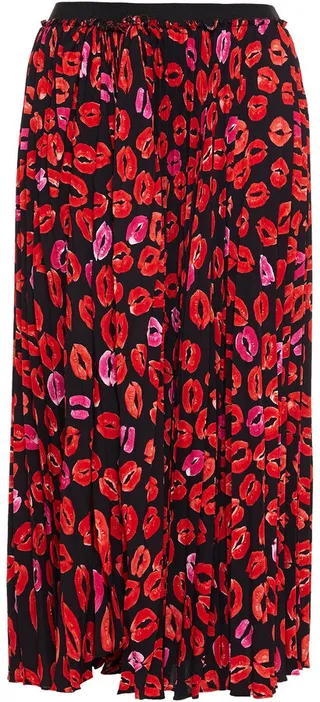 Pleated printed crepe midi skirt