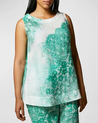 Plus Size Bravo Sleeveless Lace-Print Linen Top