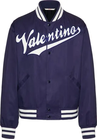 Blue Logo Embroidered Bomber Jacket