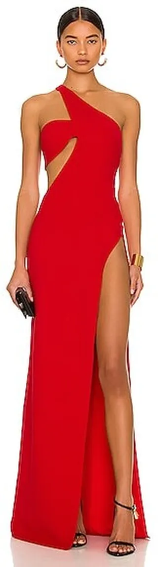 MONOT One Shoulder Cut Out Gown in Red