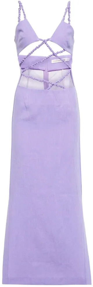 Ruched cutout linen midi dress