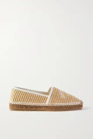 Jimmy Choo - Brie Leather-trimmed Embroidered Raffia Espadrilles - Neutrals