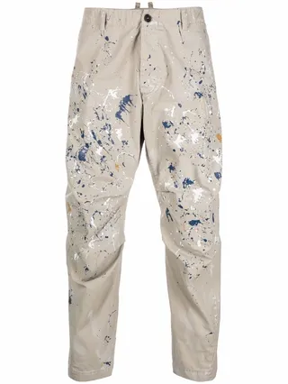 Cropped Paint-Splatter Trousers