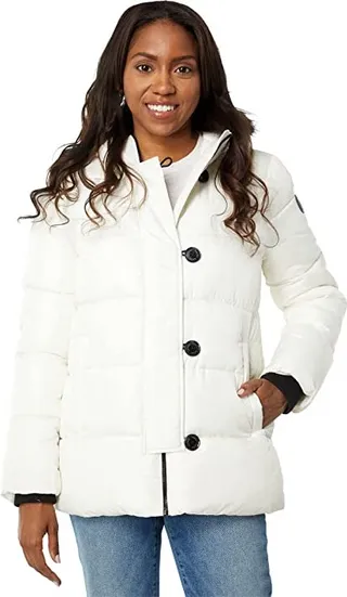 LAUREN Ralph Lauren Recycle Poly Snorkel Jacket with Faux Fur Hood (Cream) Women's Clothing