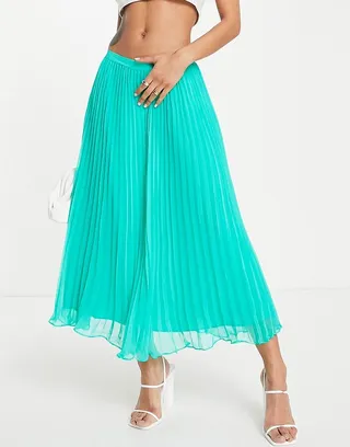 French Connection pleated midi skirt in bold green
