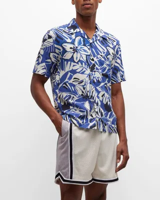 Men's Macro Hibiscus Bowling Shirt