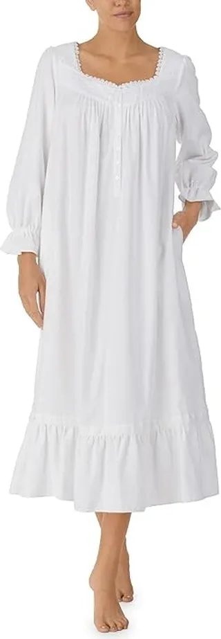 Eileen West Long Sleeve Flannel Ballet Gown (White) Women's Pajama