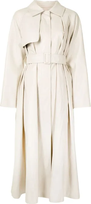 Faux-Leather Belted Trench Coat