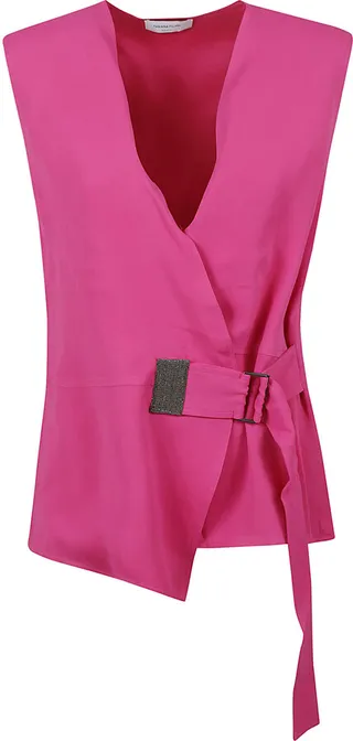 V-neck Belted Sleeveless Top